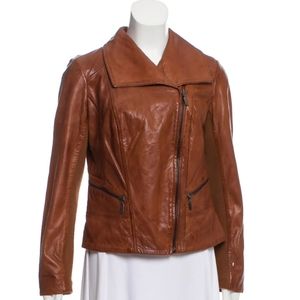 Bernardo Cognac Brown Bikers Leather Jacket size PS